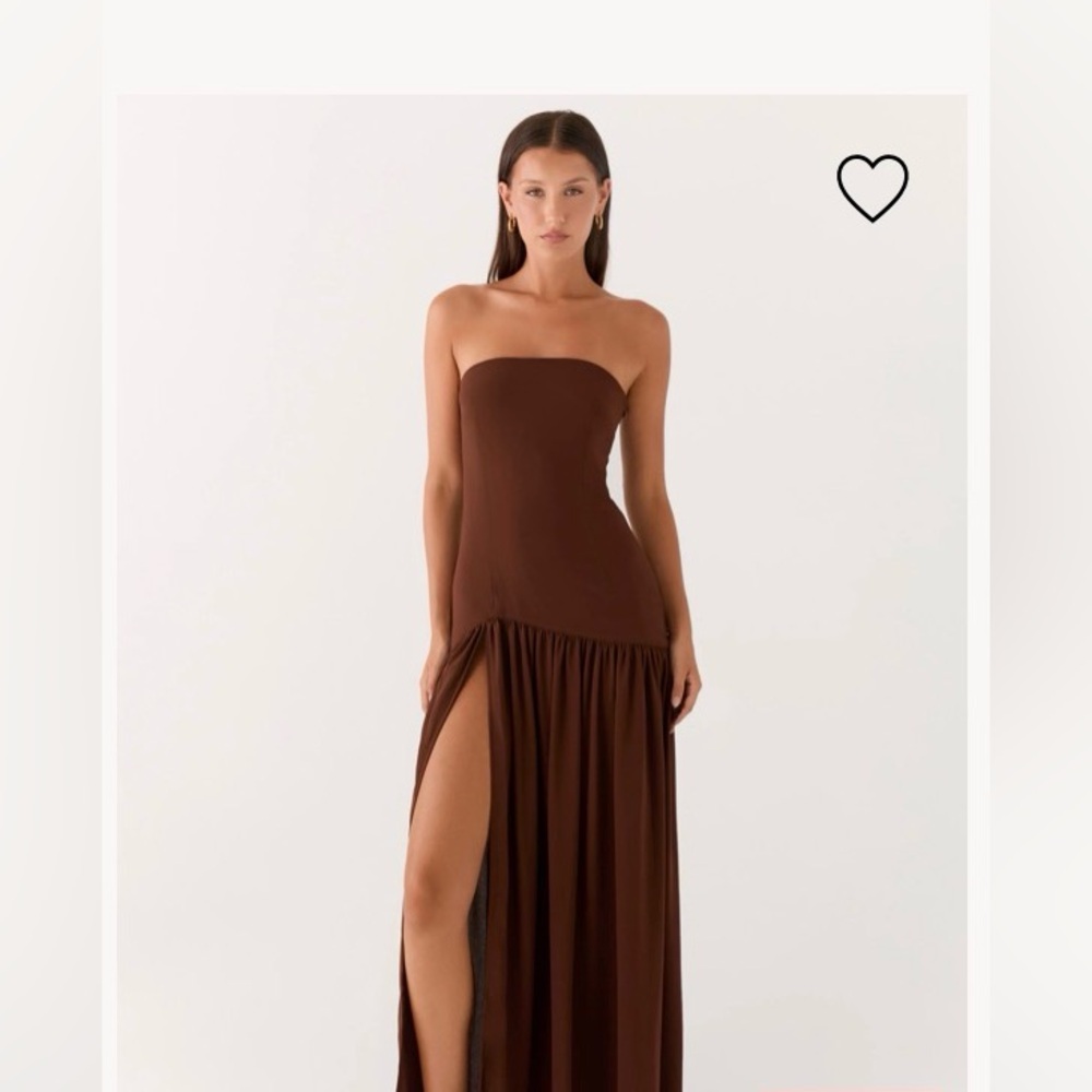 Peppermayo Brown Asymmetric Maxi Dress with High Slit